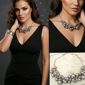 Vintage Silver-Tone Round Beaded Necklace| Short